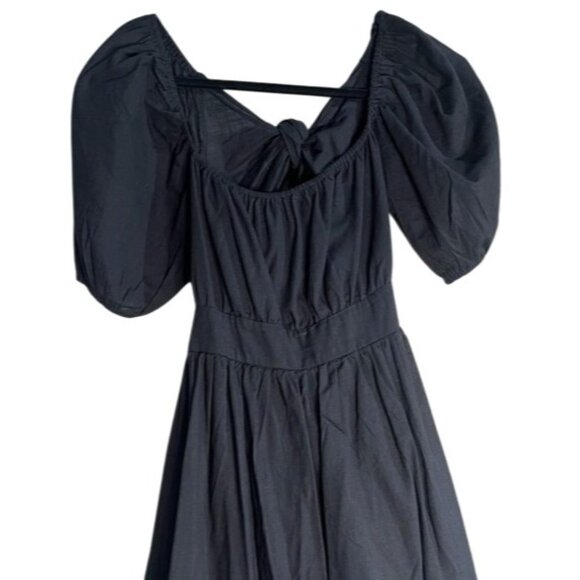 SHEIN Dresses & Skirts - SHEIN Midi Black Backless Cut Out Puff Sleeve Self Tie Smocked Waist Scoop Neck